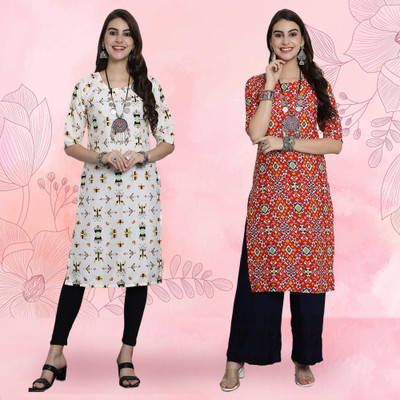 EthnicBasket Women Printed A-line Kurta(Red, White)