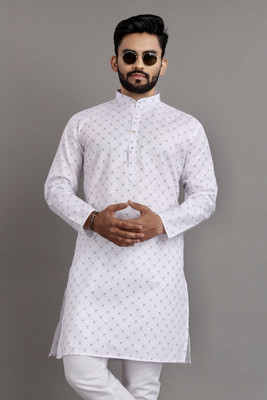 StyleVault Men Printed Straight Kurta(White)
