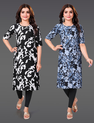 Sargam Women Printed Straight Kurta(Grey)