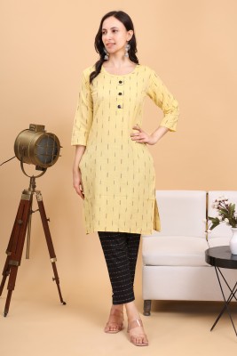 Attire Aspire Women Printed Straight Kurta(Yellow)