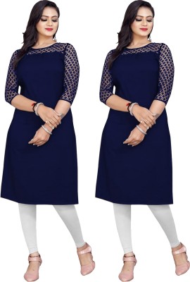 Dream Beauty Fashion Women Self Design Straight Kurta(Blue)