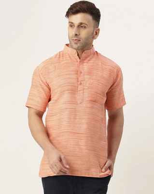 Aaryavar Men Self Design Straight Kurta(Orange)
