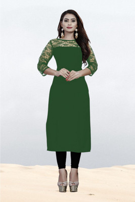Maheshvi Women Solid Straight Kurta(Dark Green)