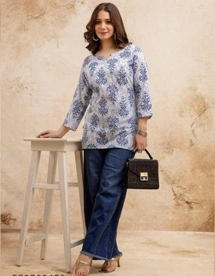 SHREE HARIFASHION Women Printed Tunic Kurta(Blue, White)