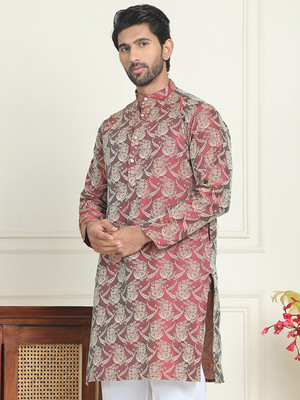 ANOUK Men Printed Straight Kurta(Maroon)