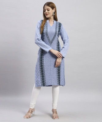WILLEY Women Self Design Straight Kurta(Blue)