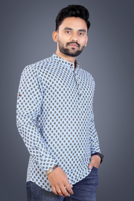 SPOQUE Men Printed Straight Kurta(Light Blue)