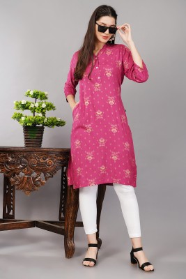 Avaasa Buy Shruthi Women Floral Print Straight Kurta(Pink, Gold)