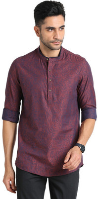 TURTLE Men Self Design Straight Kurta(Maroon)