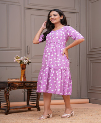 Madhurima Collection Women A-line Purple Midi/Calf Length Dress