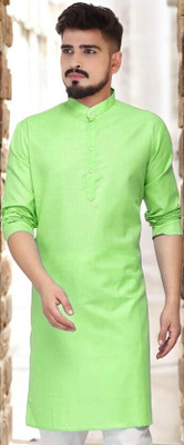 Krisha trend Men Solid Straight Kurta(Light Green)