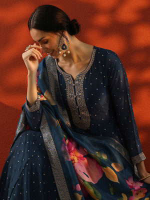LIBAS Women Embellished A-line Kurta(Blue)