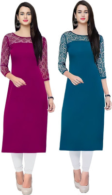 HEMANG FASHION Women Solid A-line Kurta(Purple, Light Blue)