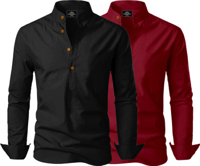 Kavyangle Creation Men Solid Straight Kurta(Black, Maroon)