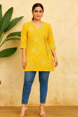 RASHMIFASHION Women Floral Print Straight Kurta(Yellow)