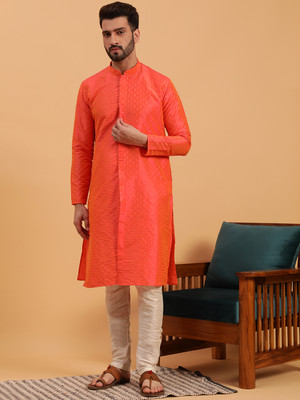 Namaskar Men Printed Straight Kurta(Orange)