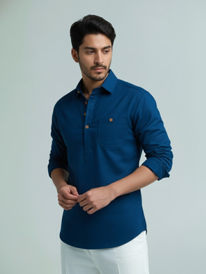 Univibe Men Solid A-line Kurta(Blue)