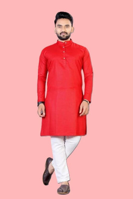 KRISHASALES Men Solid Straight Kurta(Red)