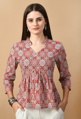 Labelvaishali Women Printed A-line Kurta(Red)
