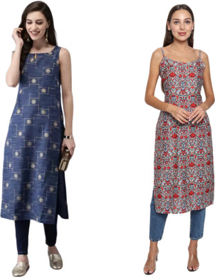 KALLAXI Women Printed Straight Kurta(Multicolor)