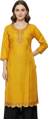 Pratap Trader's Women Embroidered Ethnic Dress Kurta(Yellow)