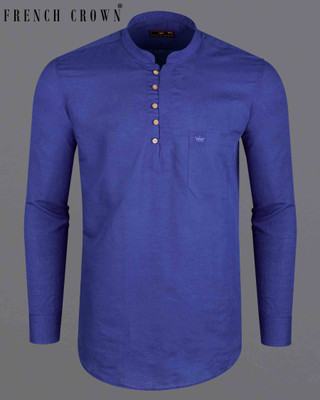 french crown Men Solid Straight Kurta(Pink)