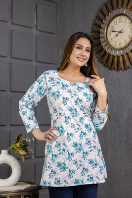 WULAMIA Women Printed Straight Kurta(Blue)