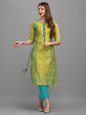 OXIT CLASS Women Embroidered A-line Kurta(Green)