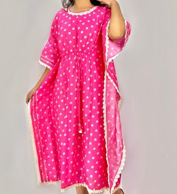 Adabb Polka Print Poly Chanderi Women Kaftan