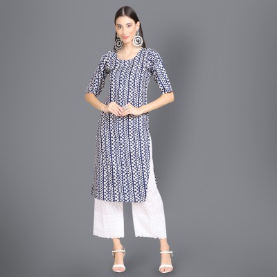 1 Stop Fashion Women Printed Straight Kurta(Blue)