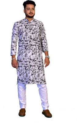 Rainbow Cloths Men Floral Print Ethnic Dress Kurta(White, Black)
