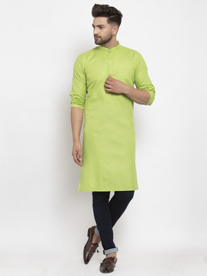 HOC's Men Solid Straight Kurta(Light Green)