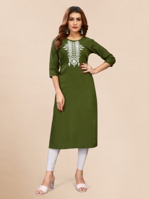 Flute Fashion Women Embroidered Straight Kurta(Dark Green)