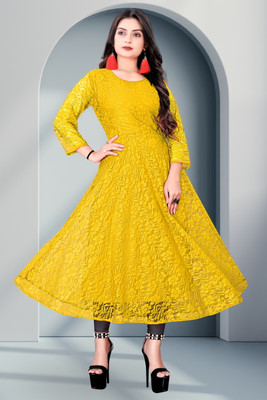 Lakshya Fashion Mart Women Self Design Anarkali Kurta(Yellow)
