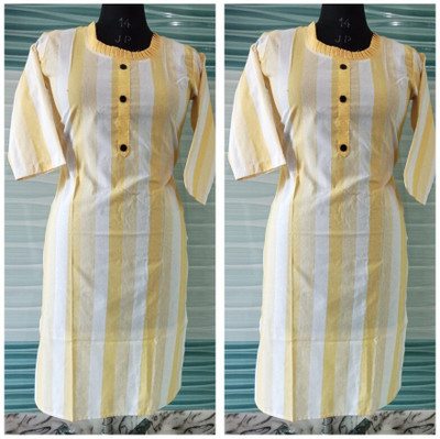 shadowenterpris Women Printed Straight Kurta(Yellow, White)