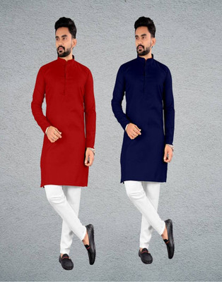 DHASU TRENDZ Men Solid Straight Kurta(Red, Dark Blue)