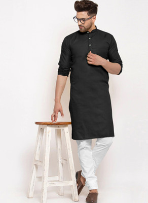 JENZEE Men Self Design Straight Kurta(Black)