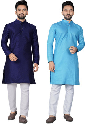 DHASU TRENDZ Men Solid Straight Kurta(Blue, Light Blue)
