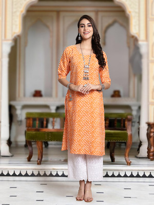 Moda Rapido Women Printed A-line Kurta(Orange)