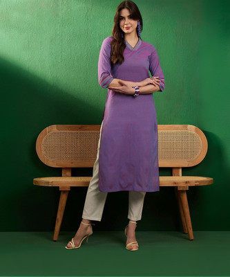 Sangria Women Solid Straight Kurta(Purple)