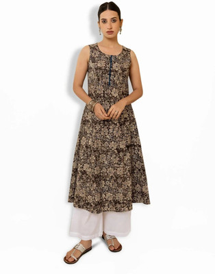FIORRA Women Floral Print Flared Kurta(Brown)