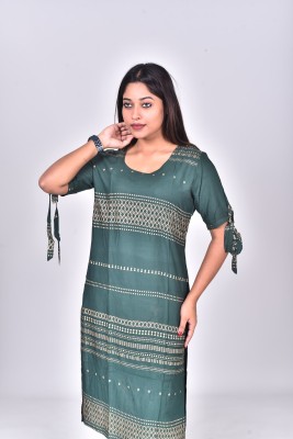 FITS FAB Women Printed Straight Kurta(Green)