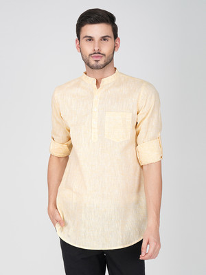 Vastraa Fusion Men Self Design Straight Kurta(Yellow)