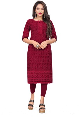 Vijay Laxmi Garments Women Embroidered Straight Kurta(Maroon)