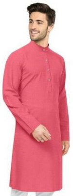 fashiology Men Solid Straight Kurta(Pink)