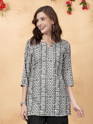 ANOUK Women Abstract Straight Kurta(Grey)