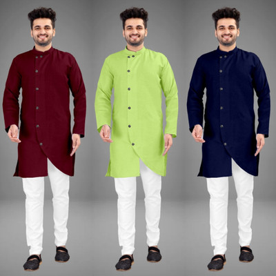 DIAMOND CLUSTER Men Self Design Trail Cut Kurta(Multicolor)