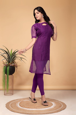 DMSKurti Women Embroidered A-line Kurta(Purple)
