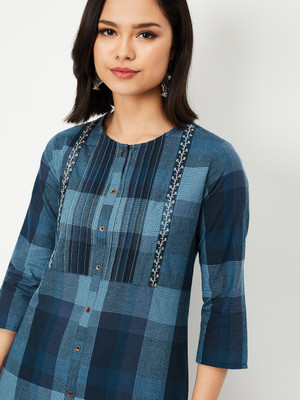 MAX Women Printed A-line Kurta(Blue)