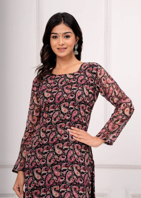 digambara Women Printed A-line Kurta(Black)